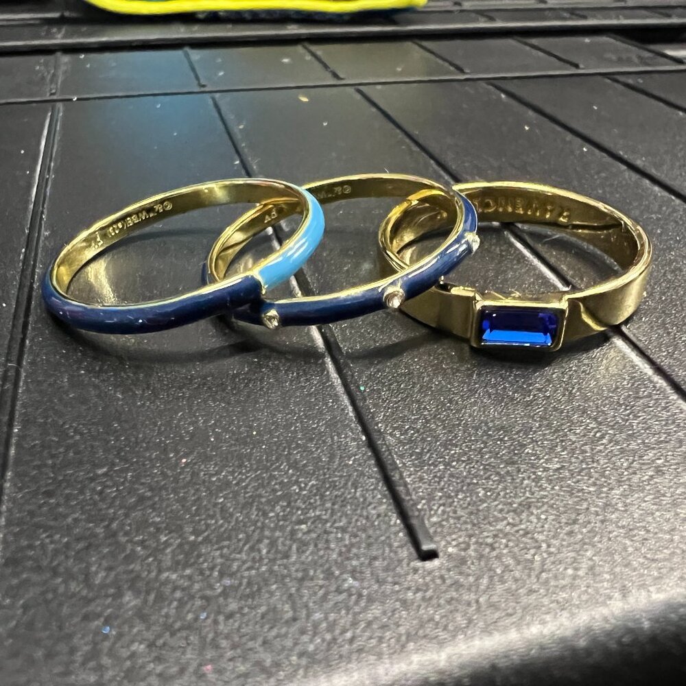 Gold Tone Women's Blue Enamel & Sapphire Stackable Rings